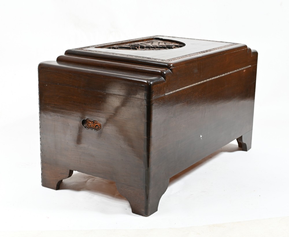 Chinese Camphor Chest Carved Antique Box Trunk Hong Kong View IX