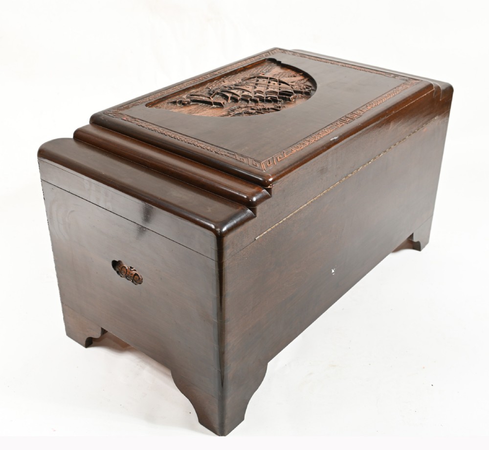 Chinese Camphor Chest Carved Antique Box Trunk Hong Kong View X