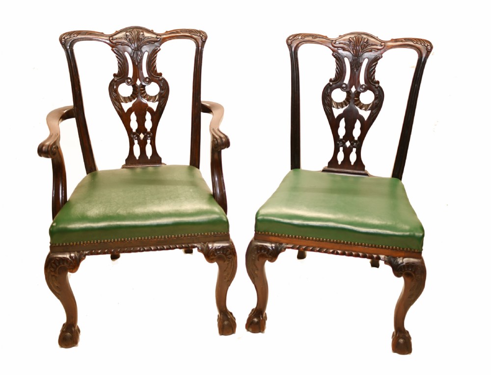 Set Chippendale Dining Chairs Shoolbred and Co Antique 1890 View II