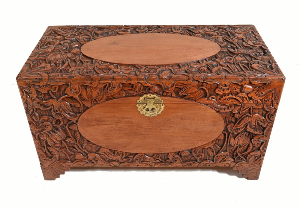 Carved Antique Camphor Chest Chinese Sailors Trunk