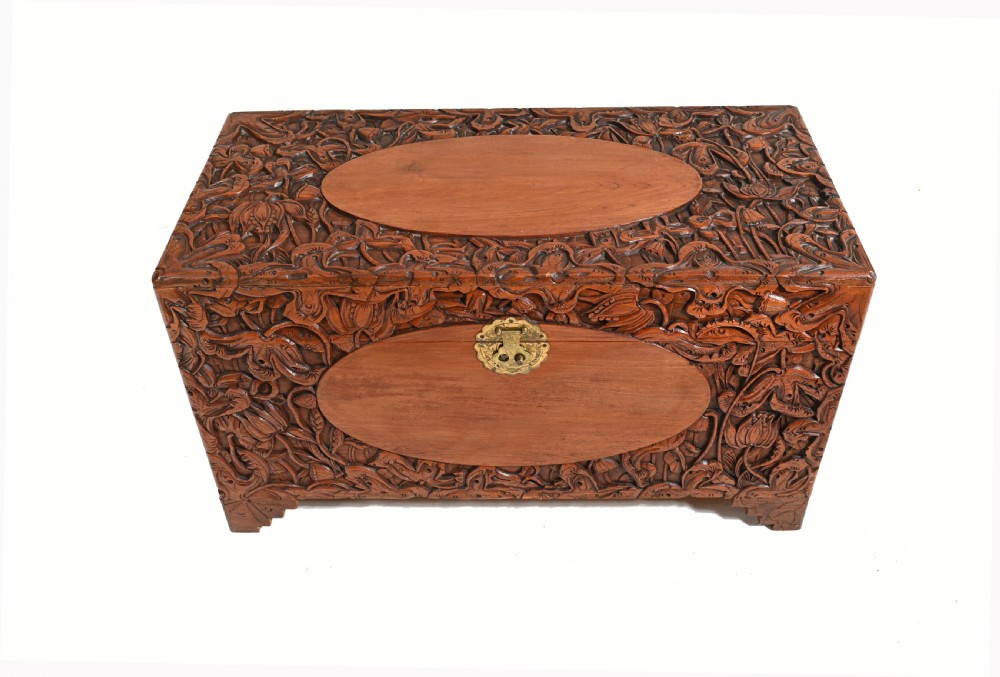 Carved Antique Camphor Chest Chinese Sailors Trunk View II