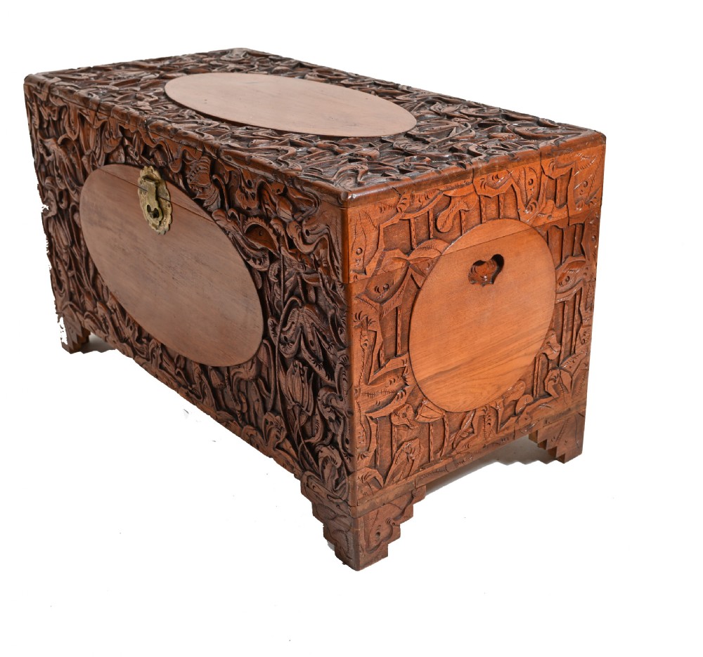 Carved Antique Camphor Chest Chinese Sailors Trunk View VI