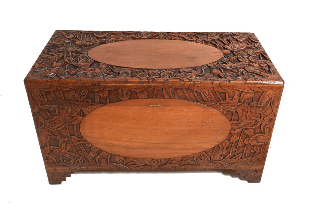 Carved Antique Camphor Chest Chinese Sailors Trunk View X