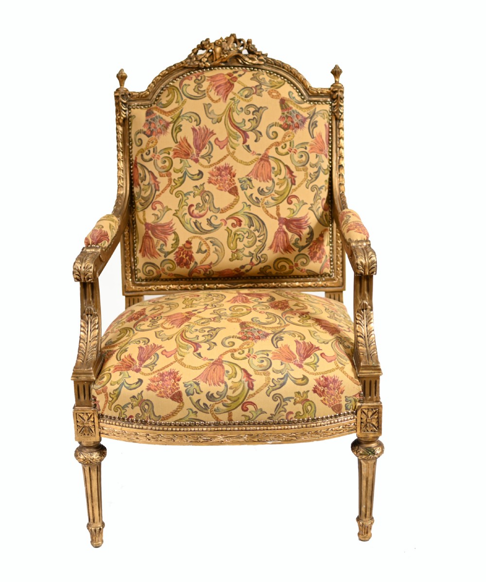 Pair French Gilt Arm Chairs Antique Fauteuil 1900 View III