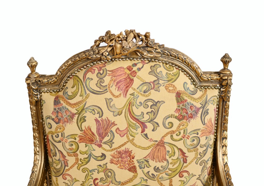 Pair French Gilt Arm Chairs Antique Fauteuil 1900 View IV