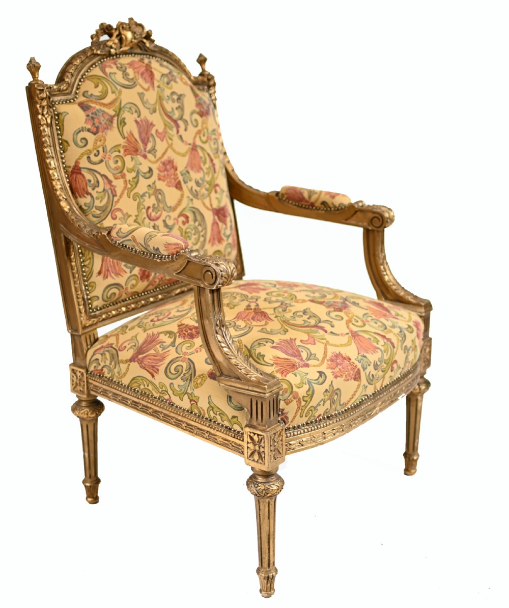 Pair French Gilt Arm Chairs Antique Fauteuil 1900 View VI