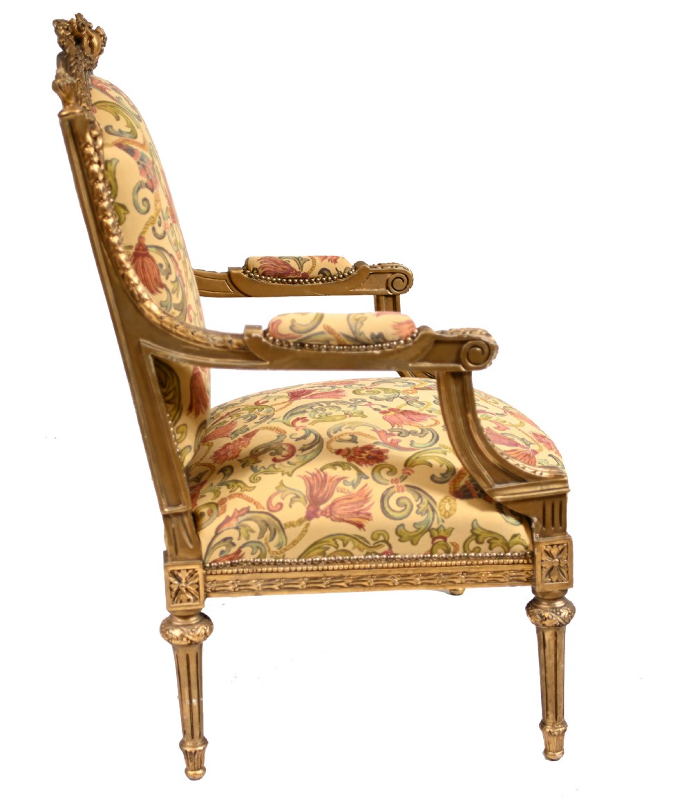 Pair French Gilt Arm Chairs Antique Fauteuil 1900 View VII