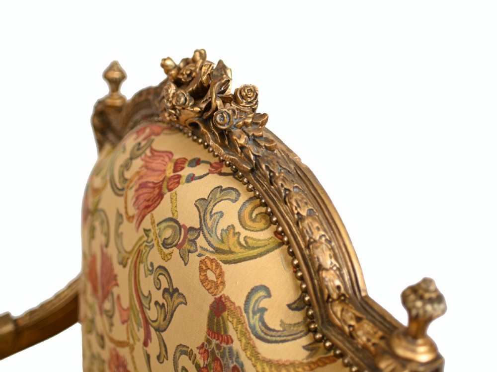 Pair French Gilt Arm Chairs Antique Fauteuil 1900 View XI