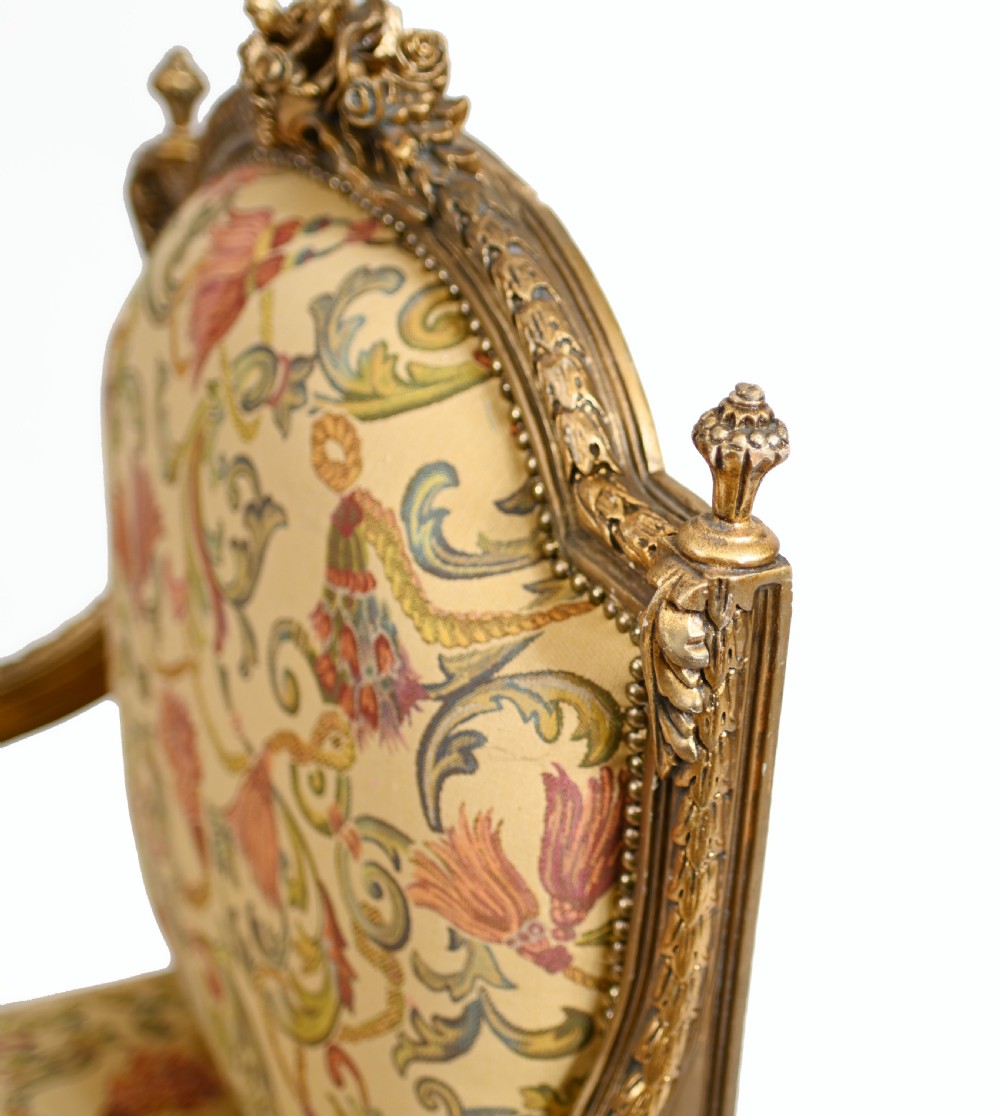 Pair French Gilt Arm Chairs Antique Fauteuil 1900 View XII
