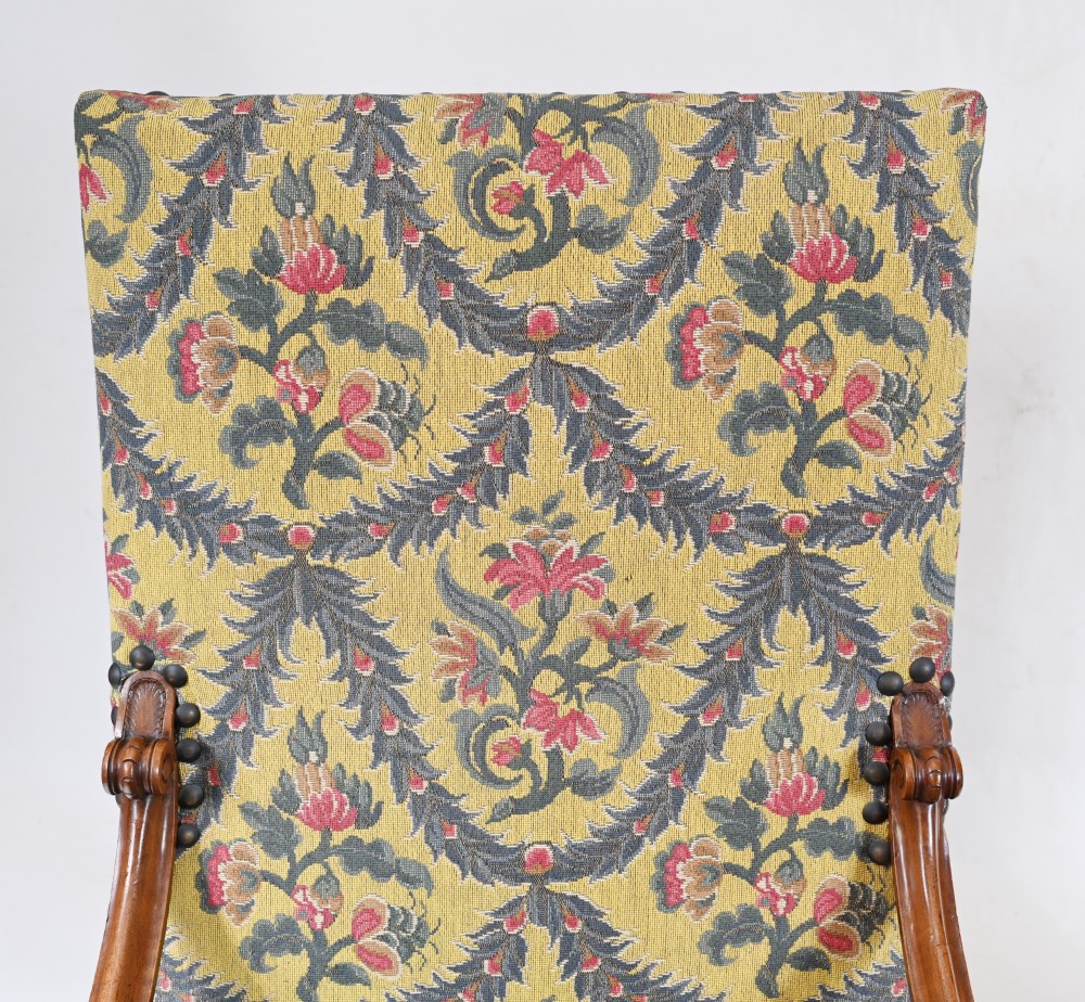 Pair Walnut Arm Chairs Carved Cromwellian Farmhouse View IV