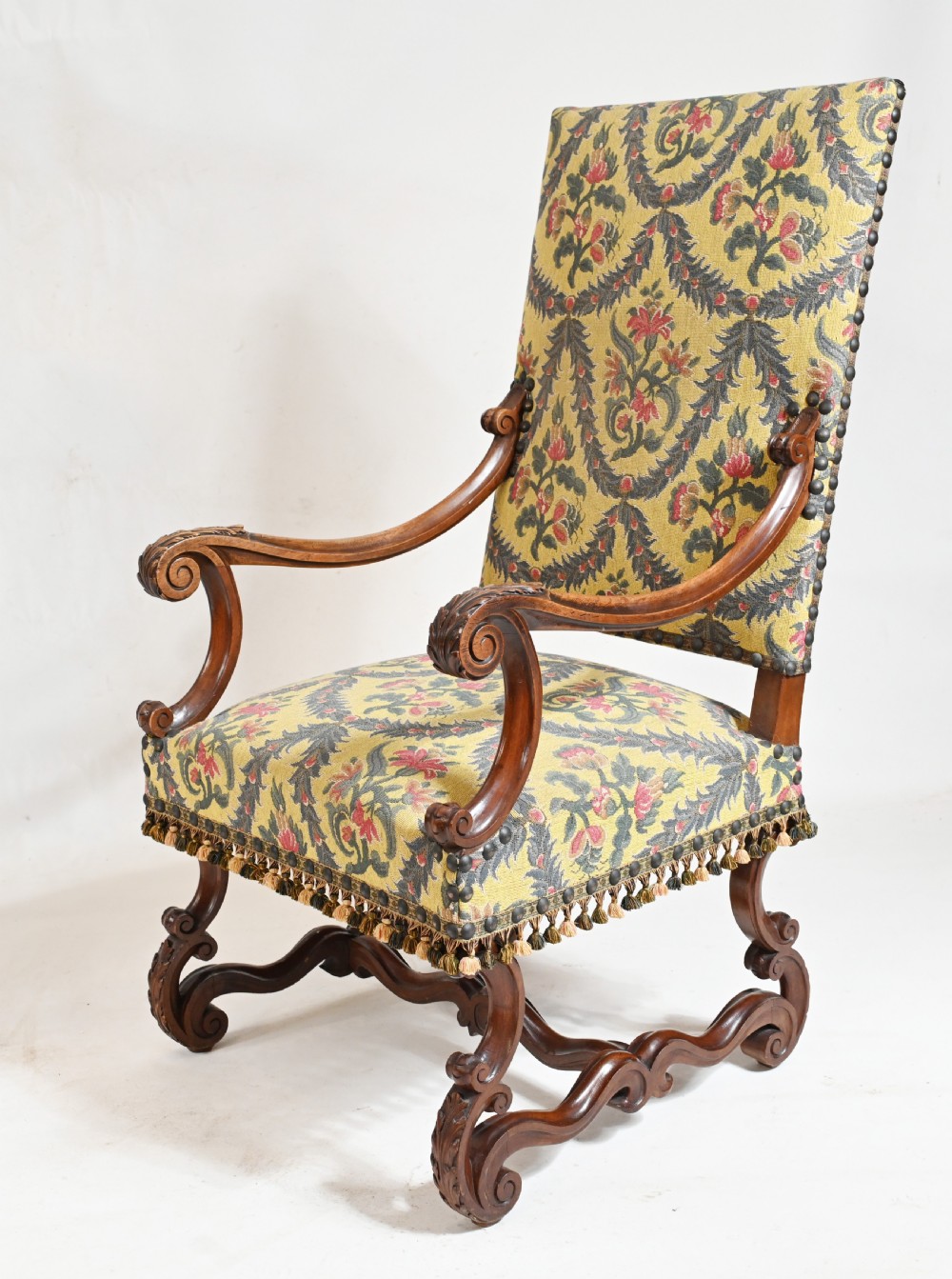 Pair Walnut Arm Chairs Carved Cromwellian Farmhouse View V
