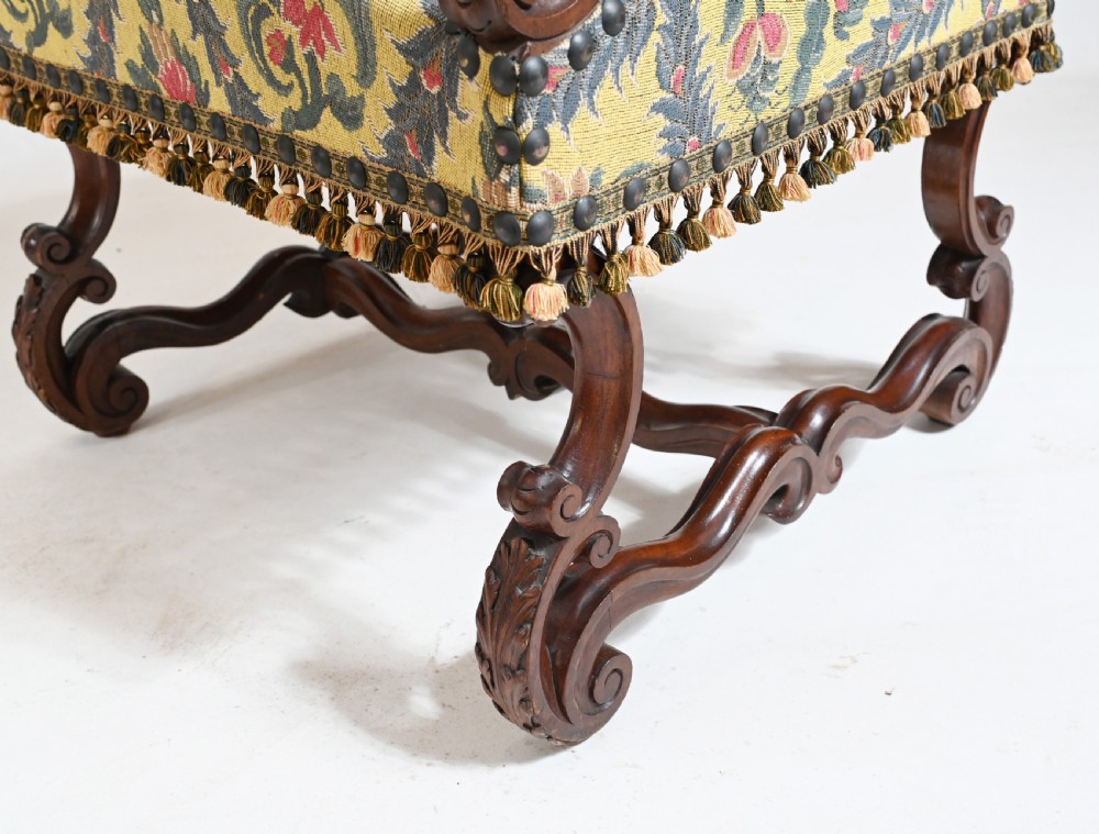 Pair Walnut Arm Chairs Carved Cromwellian Farmhouse View VI
