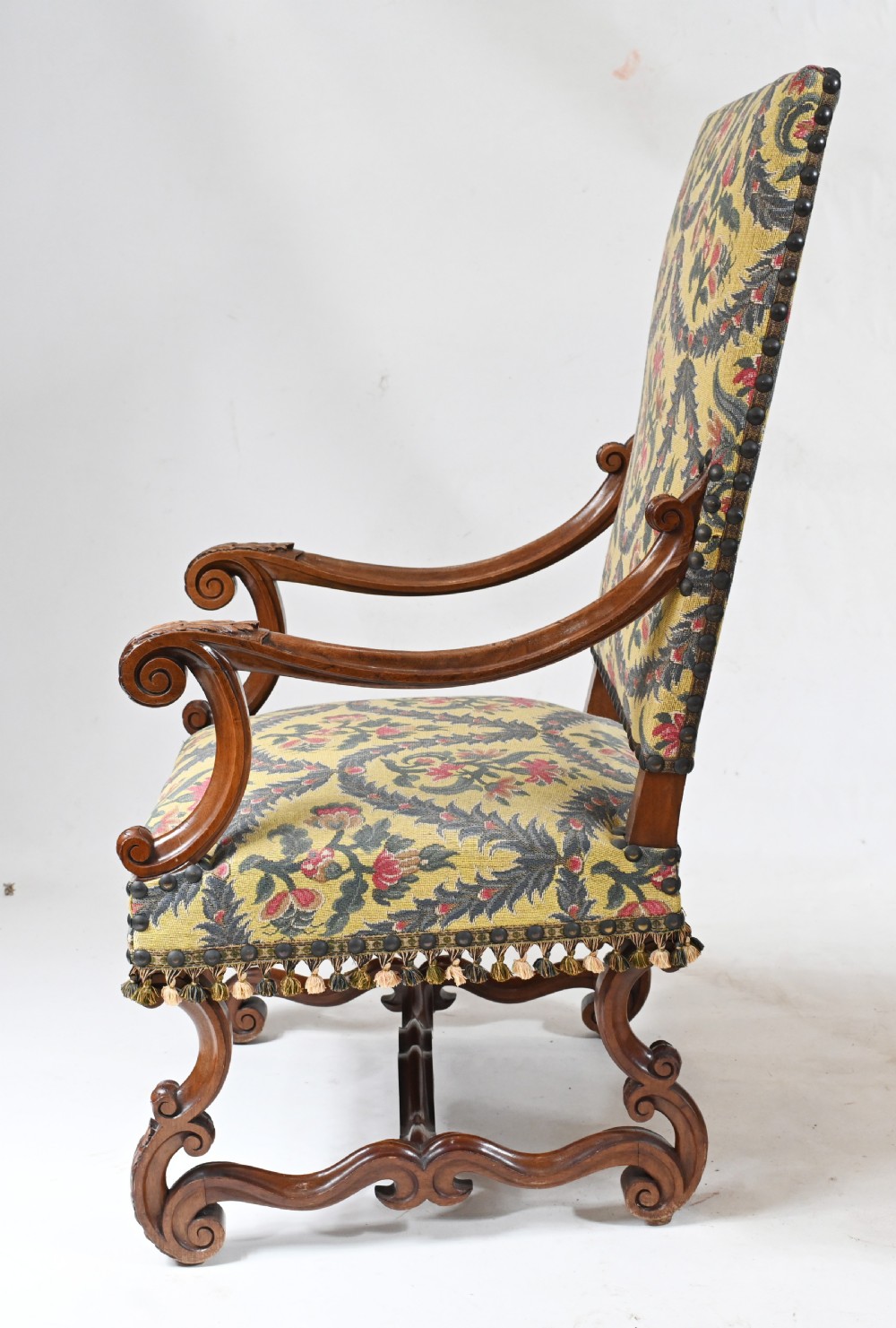 Pair Walnut Arm Chairs Carved Cromwellian Farmhouse View VIII
