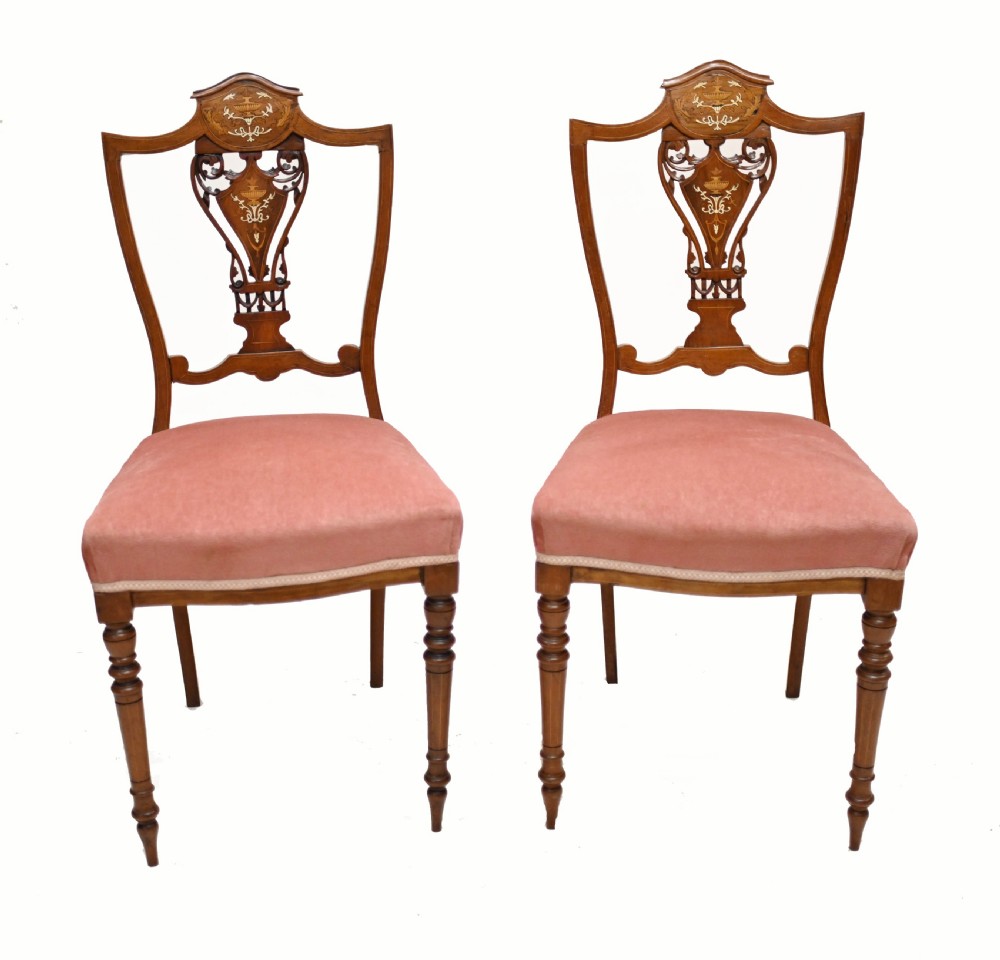 Pair Edwardian Hall Chairs Shield Back Mahogany 1910