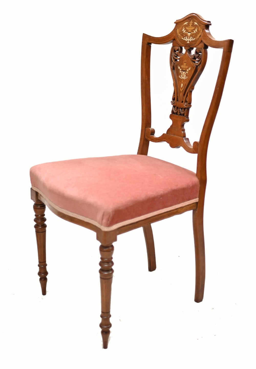 Pair Edwardian Hall Chairs Shield Back Mahogany 1910 View II
