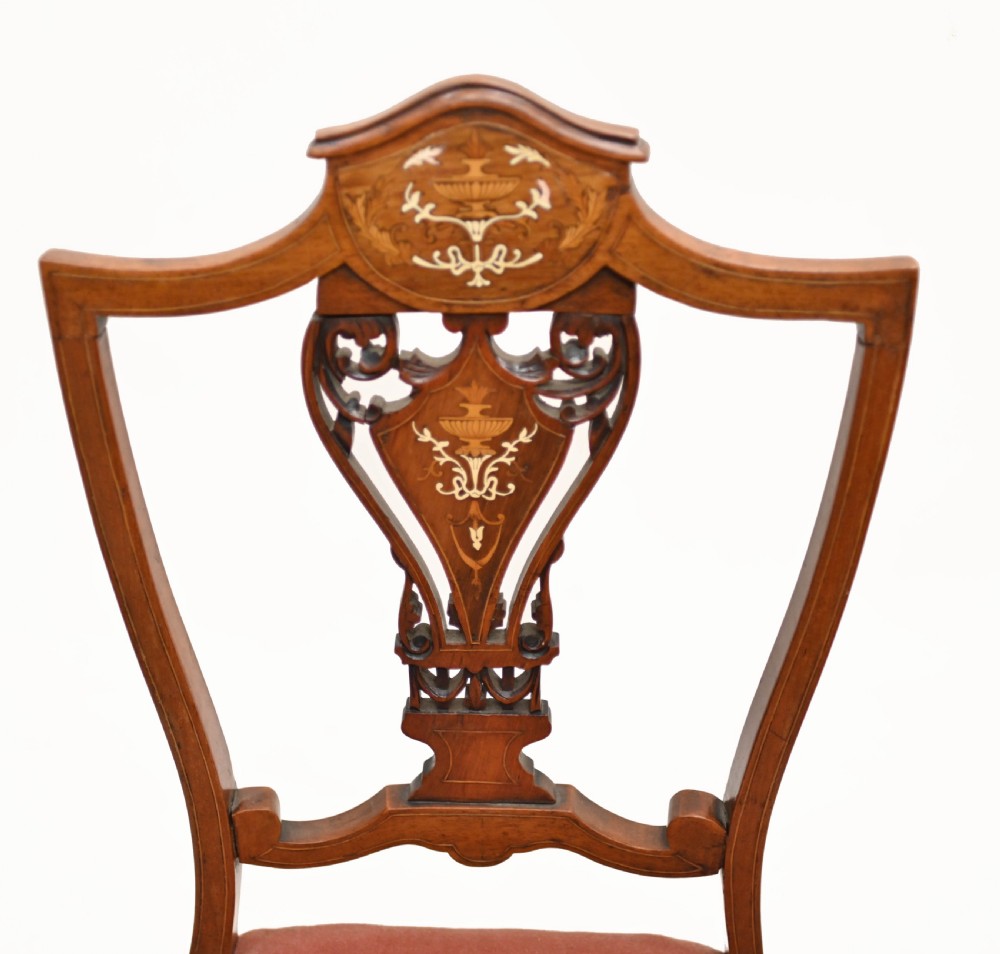 Pair Edwardian Hall Chairs Shield Back Mahogany 1910 View VI