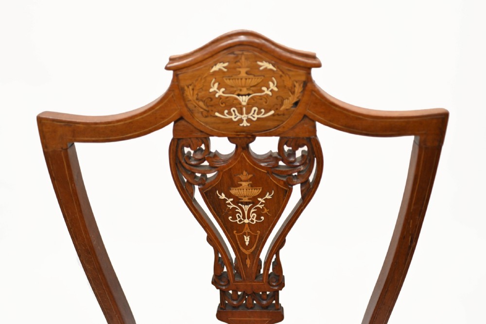 Pair Edwardian Hall Chairs Shield Back Mahogany 1910 View VII