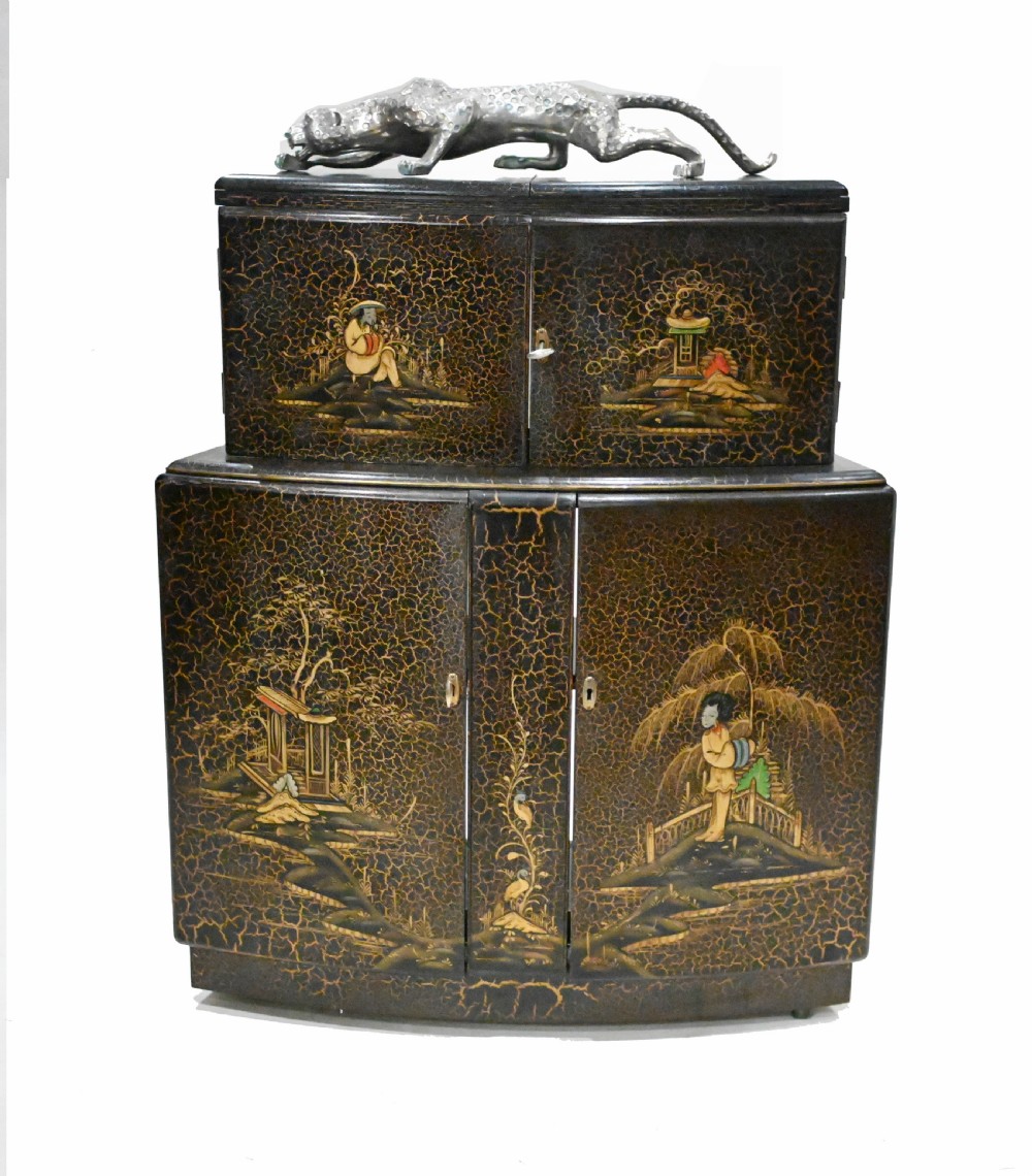 Art Deco Cocktail Cabinet Chinoiserie Craquelure Drinks Chest
