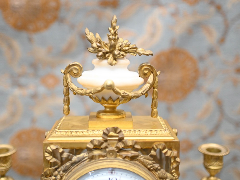 French Gilt Clock Set Garniture Marble Gilt View II