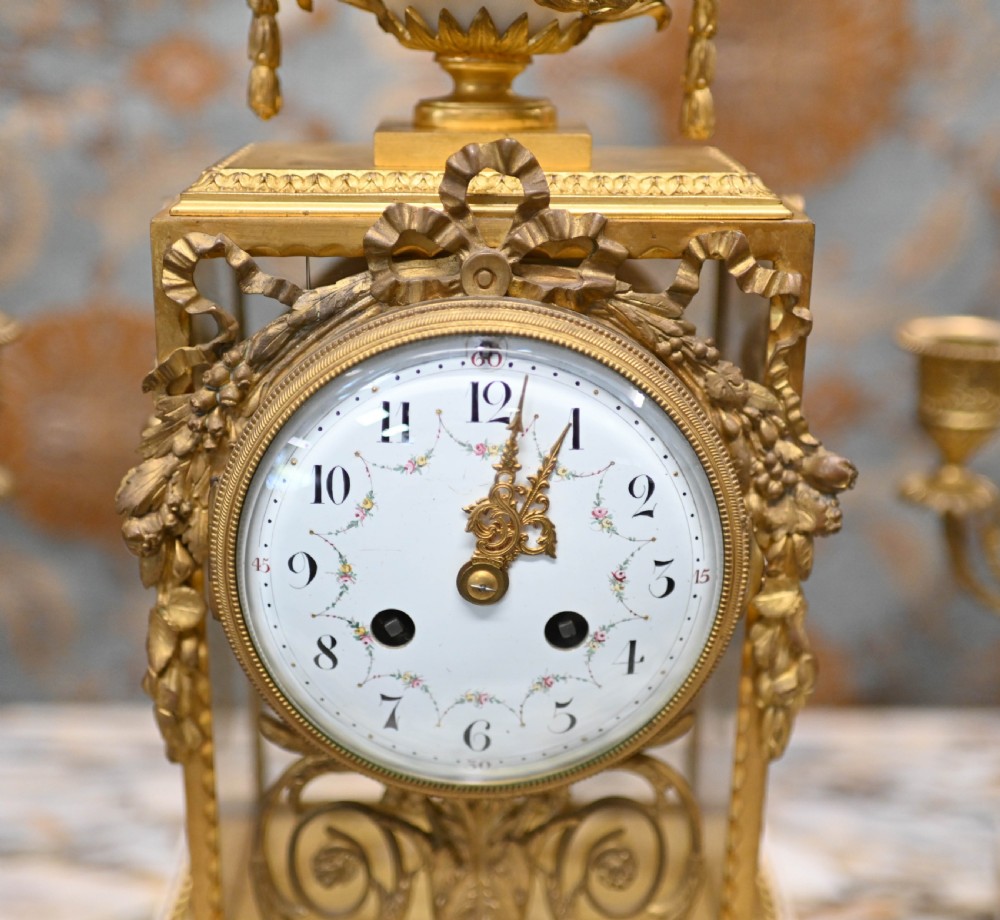 French Gilt Clock Set Garniture Marble Gilt View III