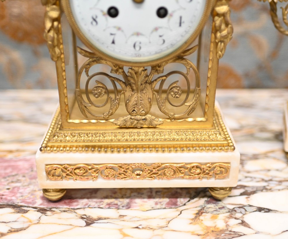 French Gilt Clock Set Garniture Marble Gilt View IV