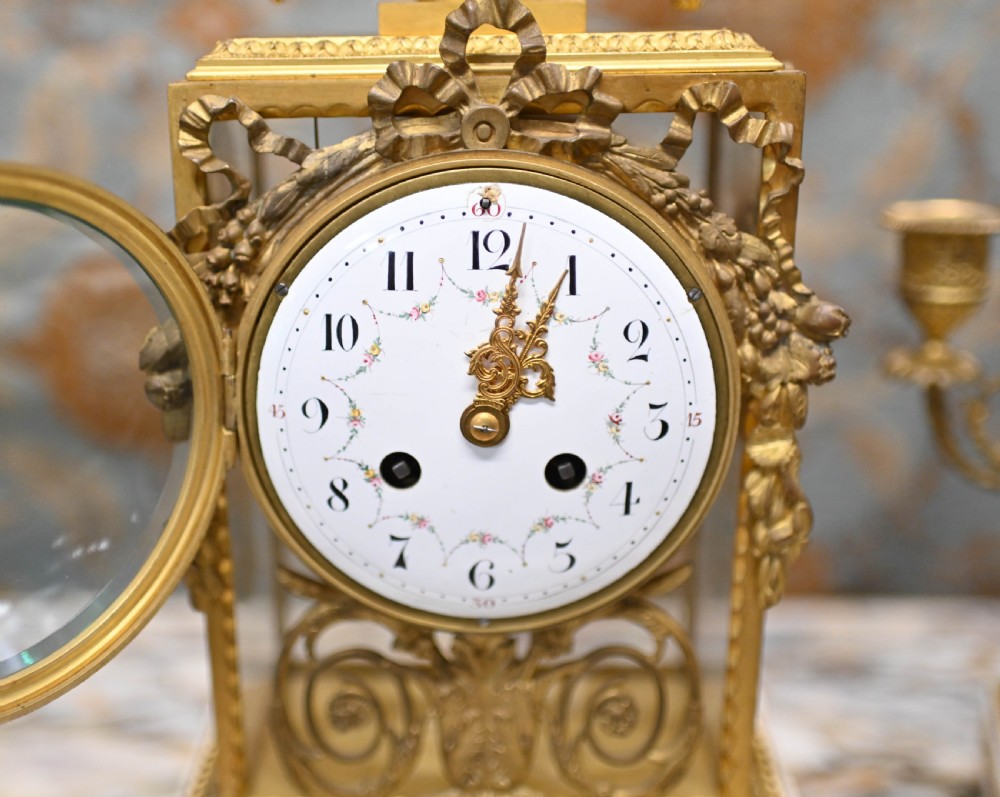 French Gilt Clock Set Garniture Marble Gilt View IX