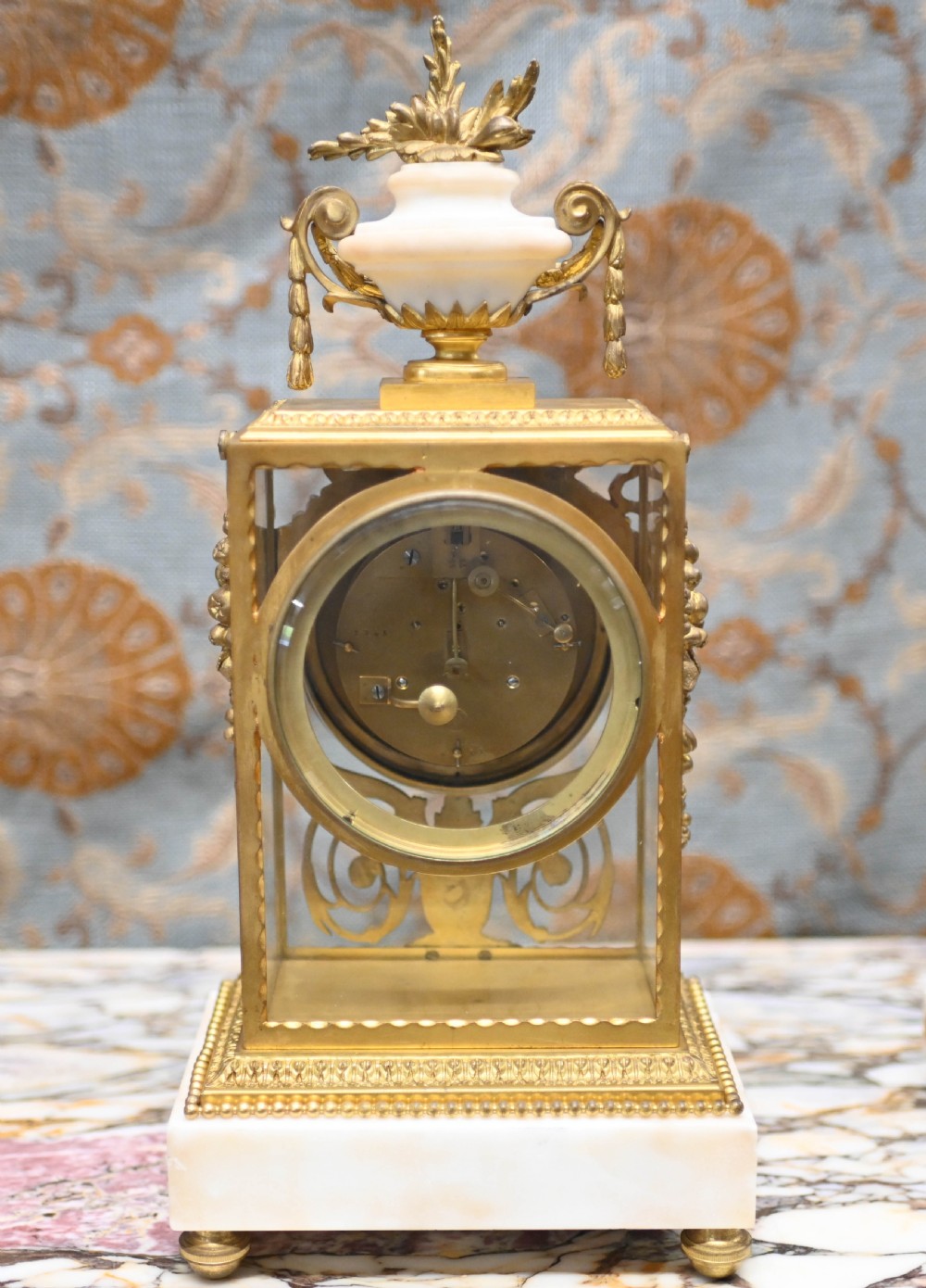 French Gilt Clock Set Garniture Marble Gilt View XVI