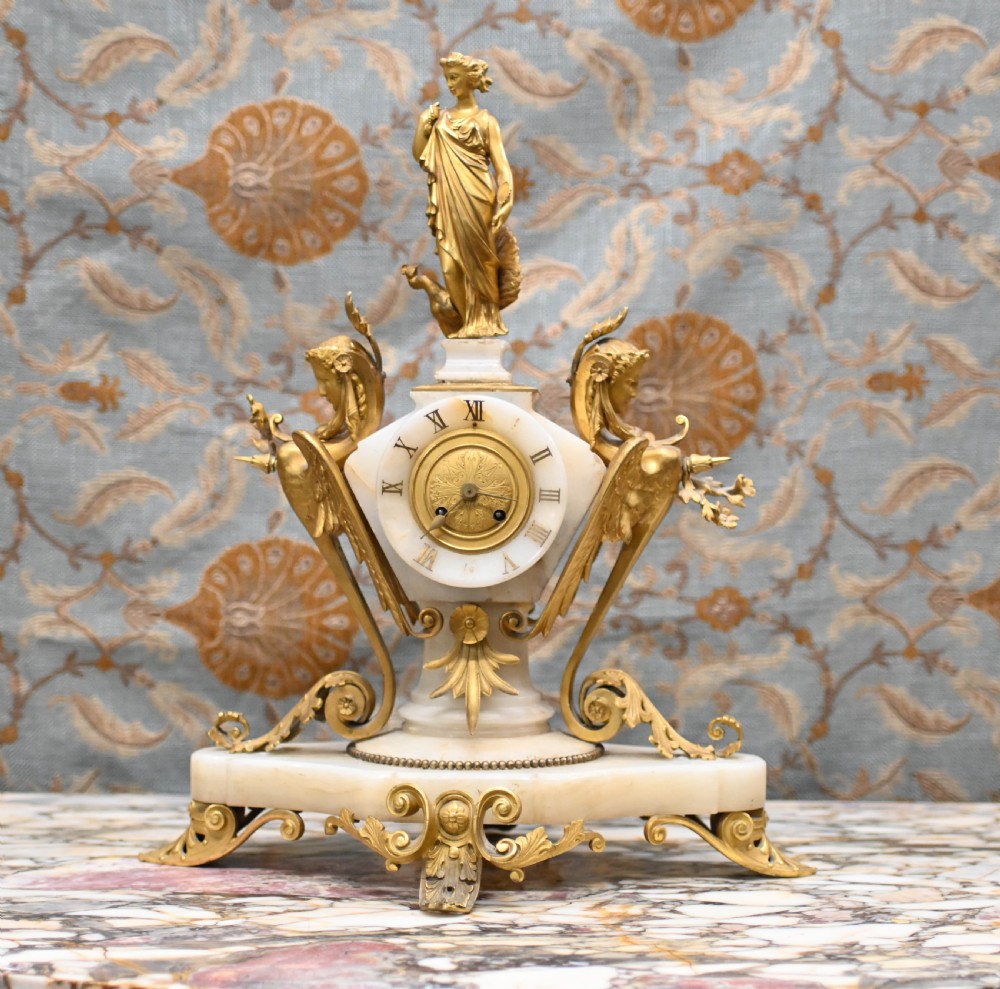 French Gilt Clock Set Garniture Marble Gilt View XIX