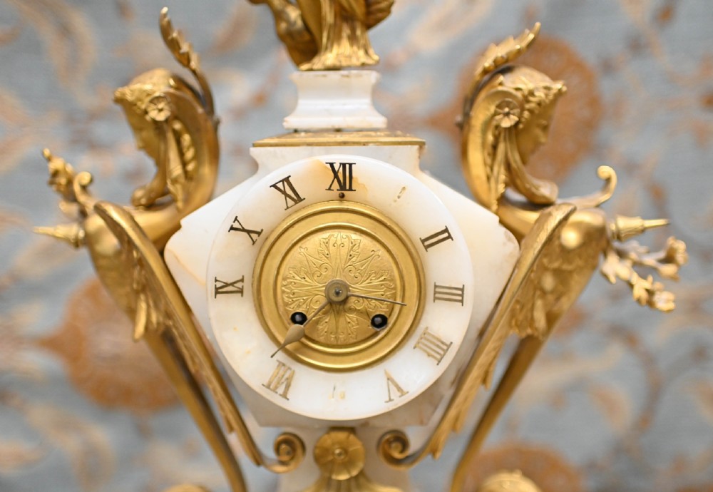 French Gilt Clock Set Garniture Marble Gilt View XX