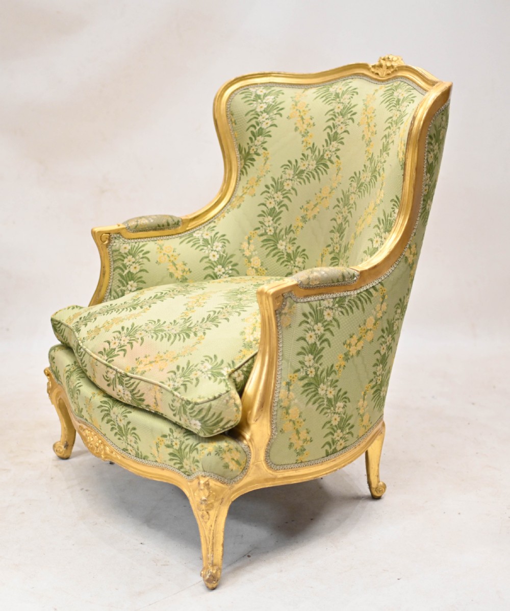 Pair Gilt Arm Chairs French Fauteuils 1920 Tub
 View II