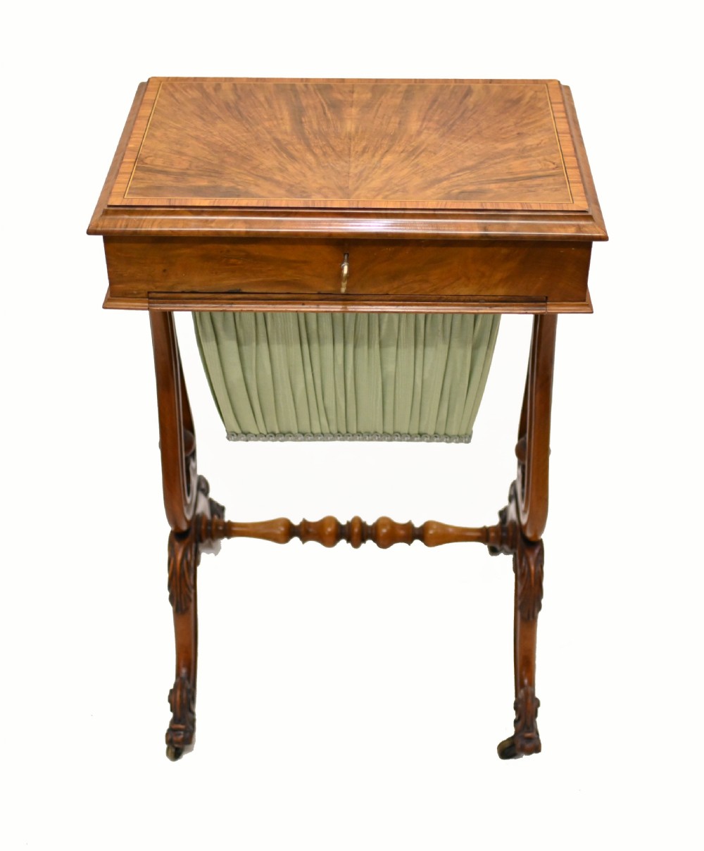 Victorian Sewing Table Work Box Walnut 1860