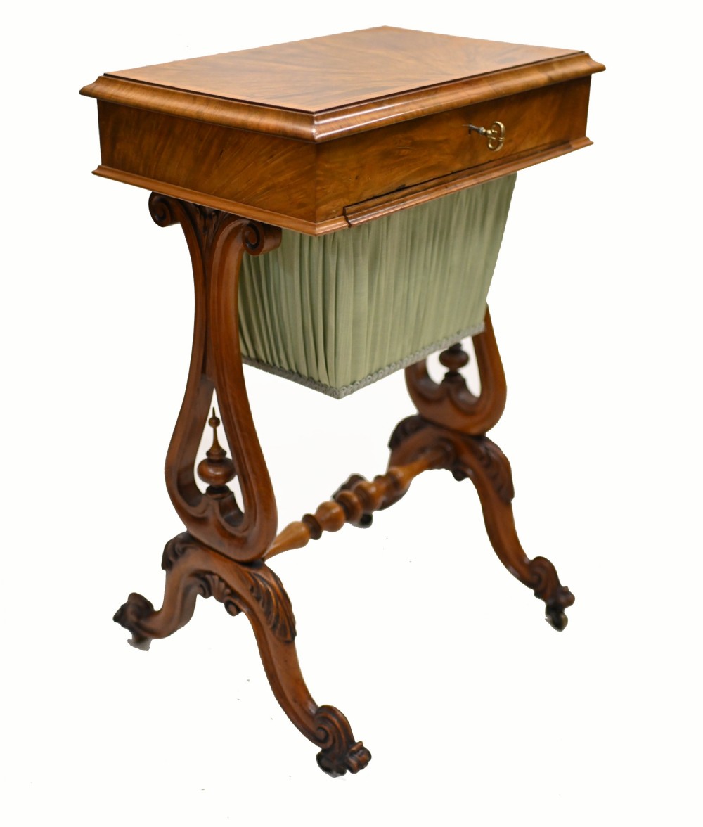 Victorian Sewing Table Work Box Walnut 1860 View II