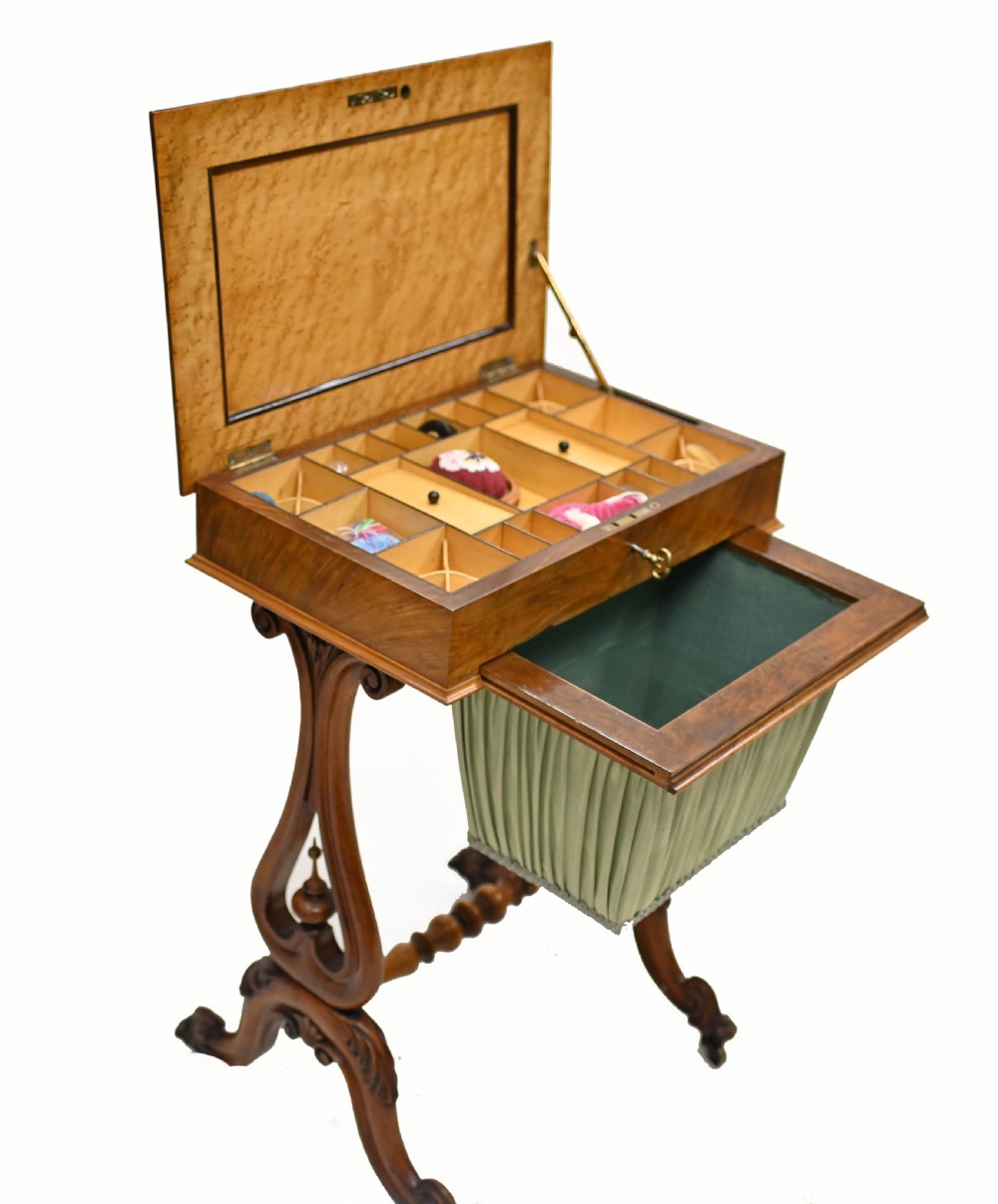Victorian Sewing Table Work Box Walnut 1860 View III