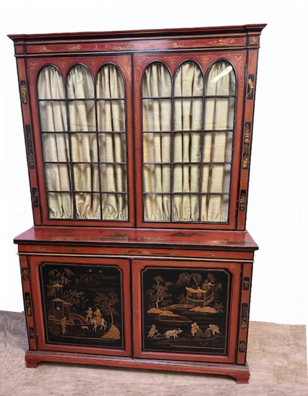 Victorian Lacquered Library Bookcase Cabinet Chinoiserie 1880