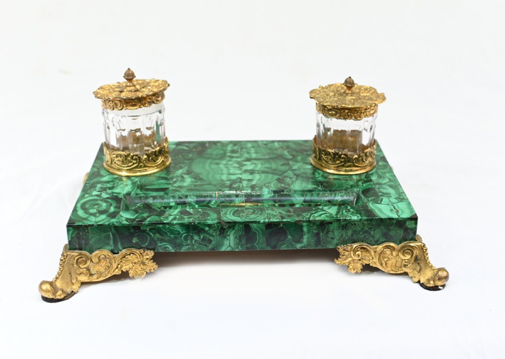 Antique Malachite Inkwell Desk Set French Inkstand View III