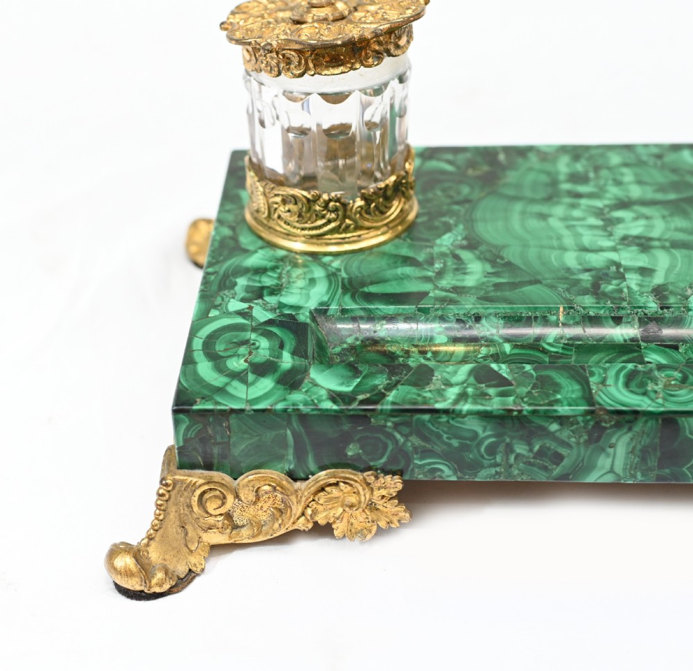 Antique Malachite Inkwell Desk Set French Inkstand View VI