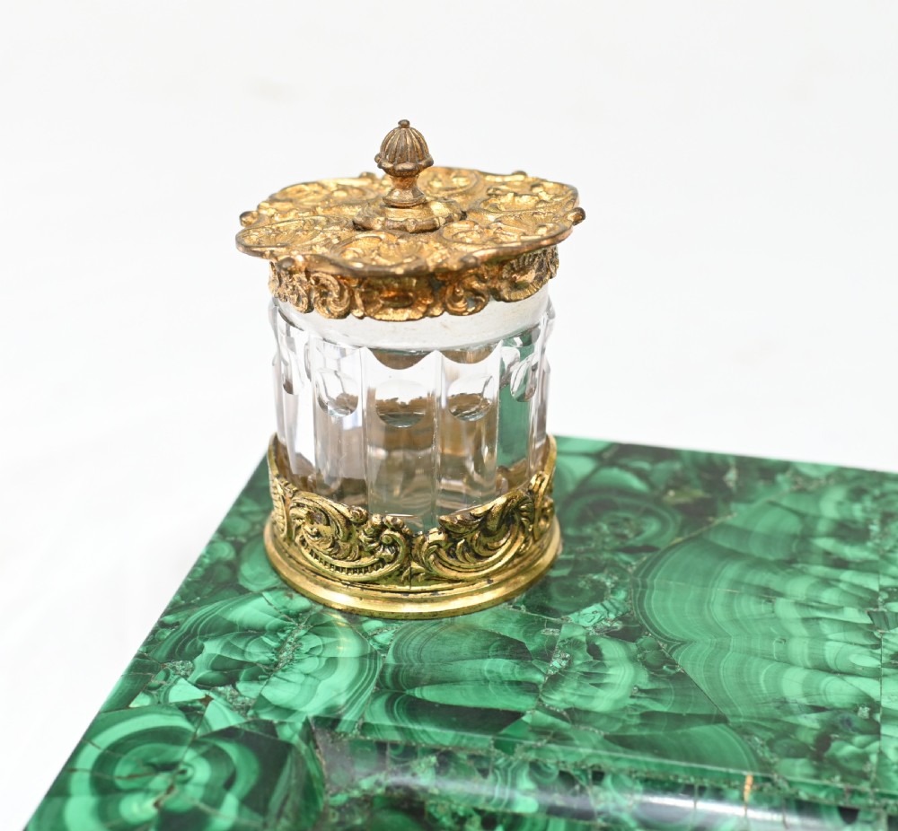 Antique Malachite Inkwell Desk Set French Inkstand View VII