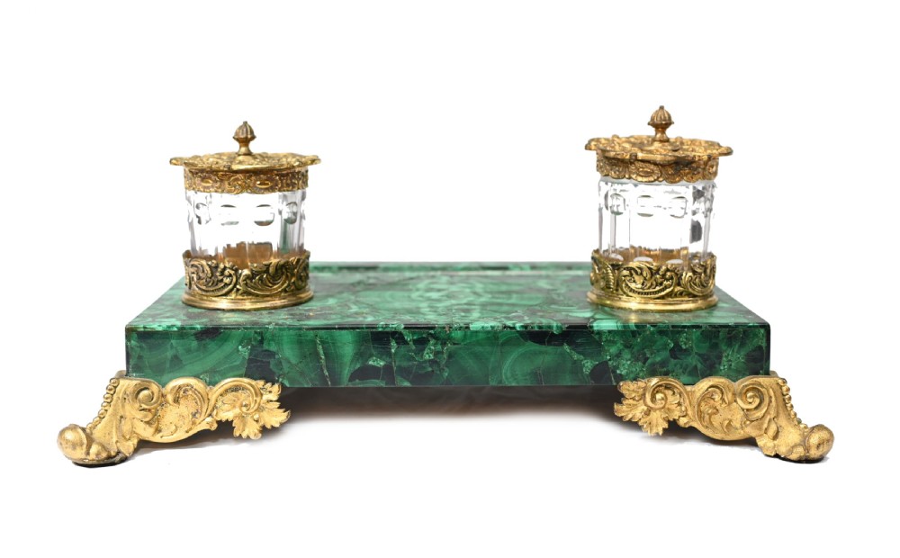 Antique Malachite Inkwell Desk Set French Inkstand View XIII