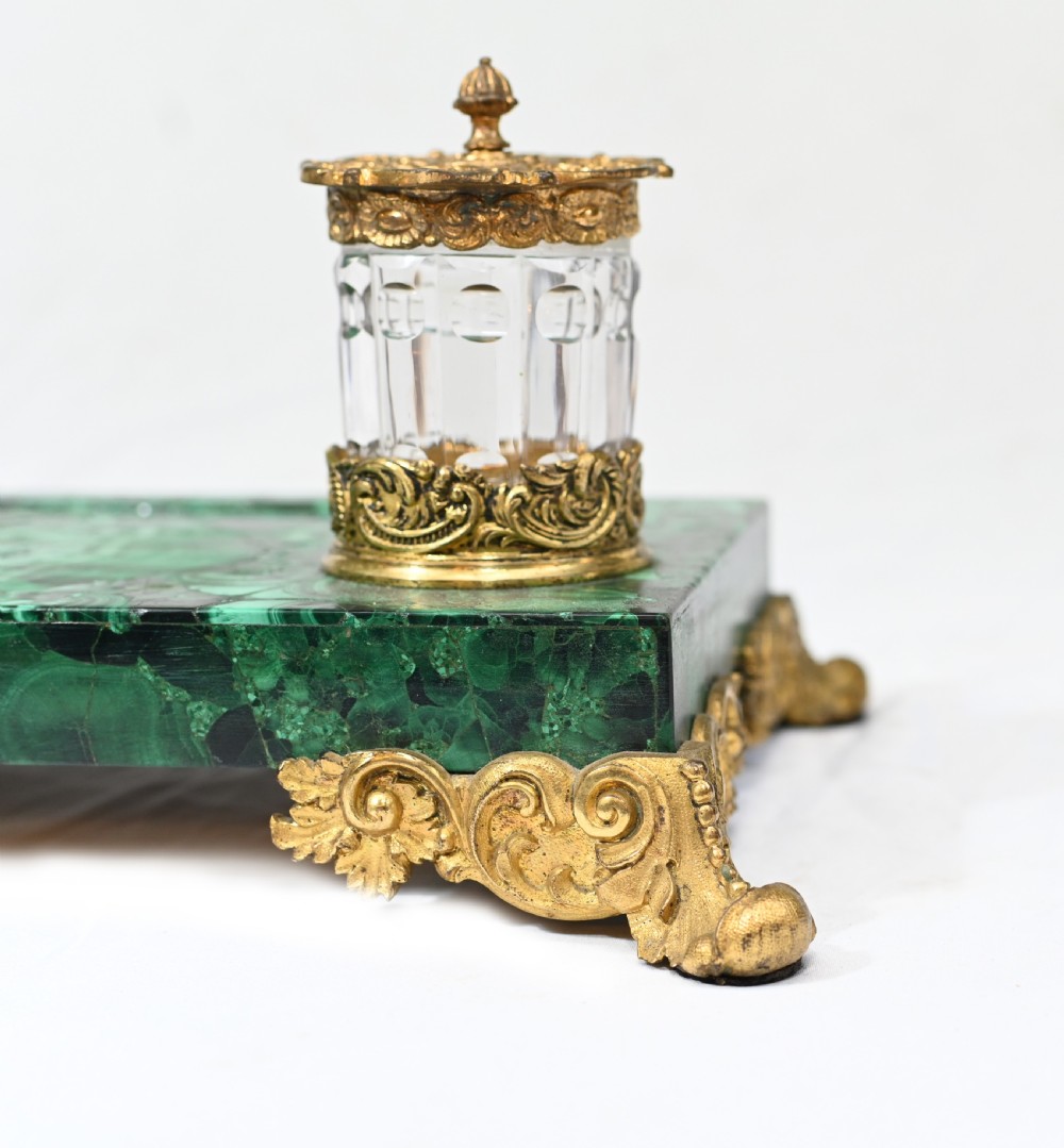 Antique Malachite Inkwell Desk Set French Inkstand View XIV