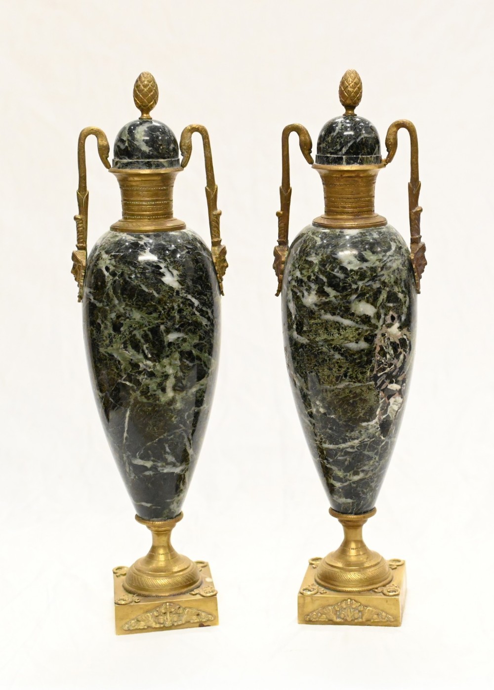 Pair Marble Amphora Urns Cassolettes French Empire 1880
