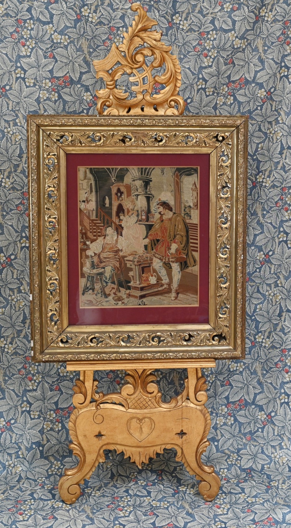 Italian Needlepoint Tapestry Cobbler and Prince Portrait 1860