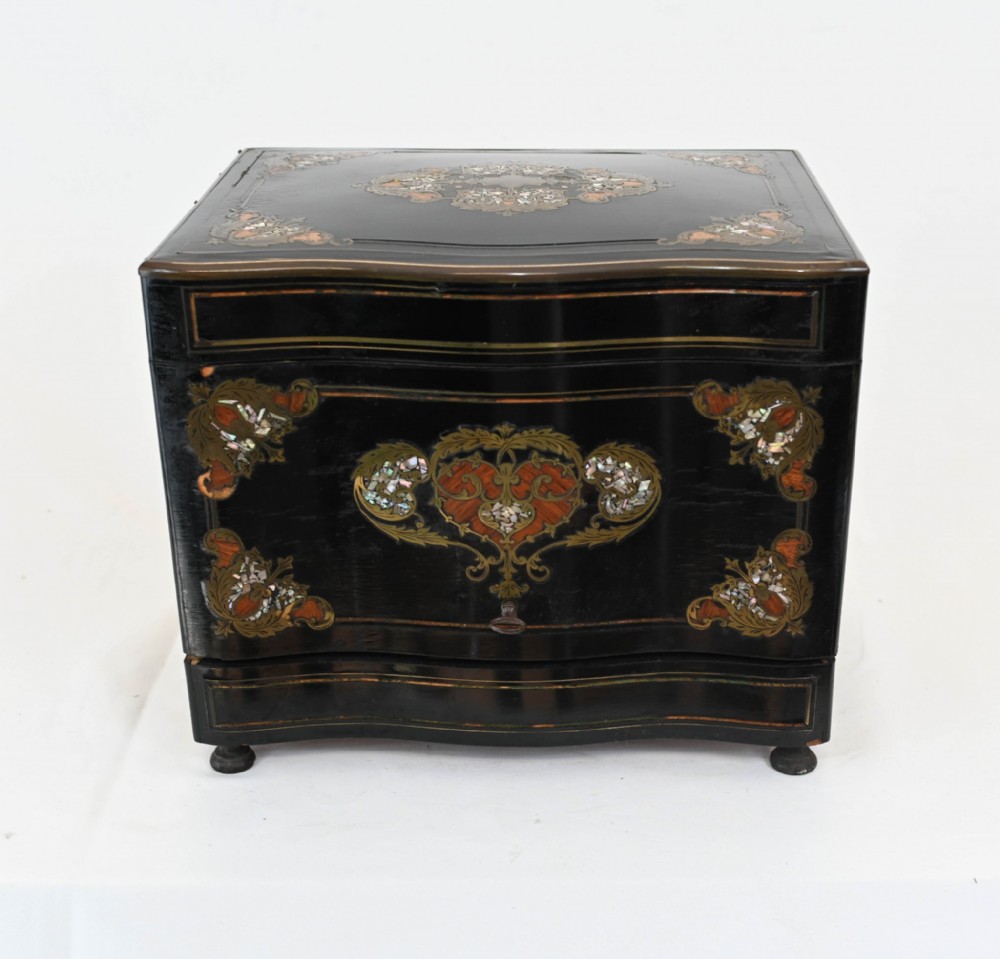 French Lacquer Tantalus Box Bar Marquetry Inlay Mother of Pearl