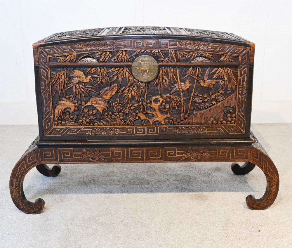 Chinese Camphor Chest Luggage Chest Carved Stand Antique 1900