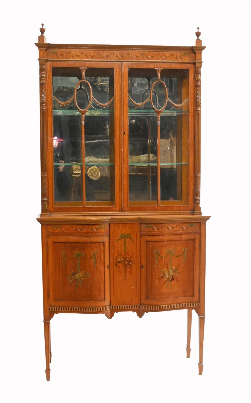 Edwardian Display Cabinet Painted Satinwood Bookcase 1910