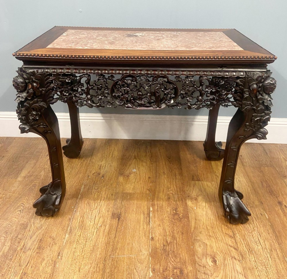 Chinese Export Console Table Carved Antique Hardwood 1840