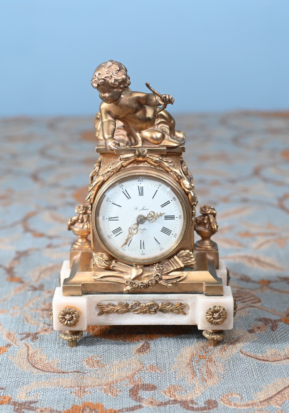 English Gilt Mantel Clock Cherub St James London 1880