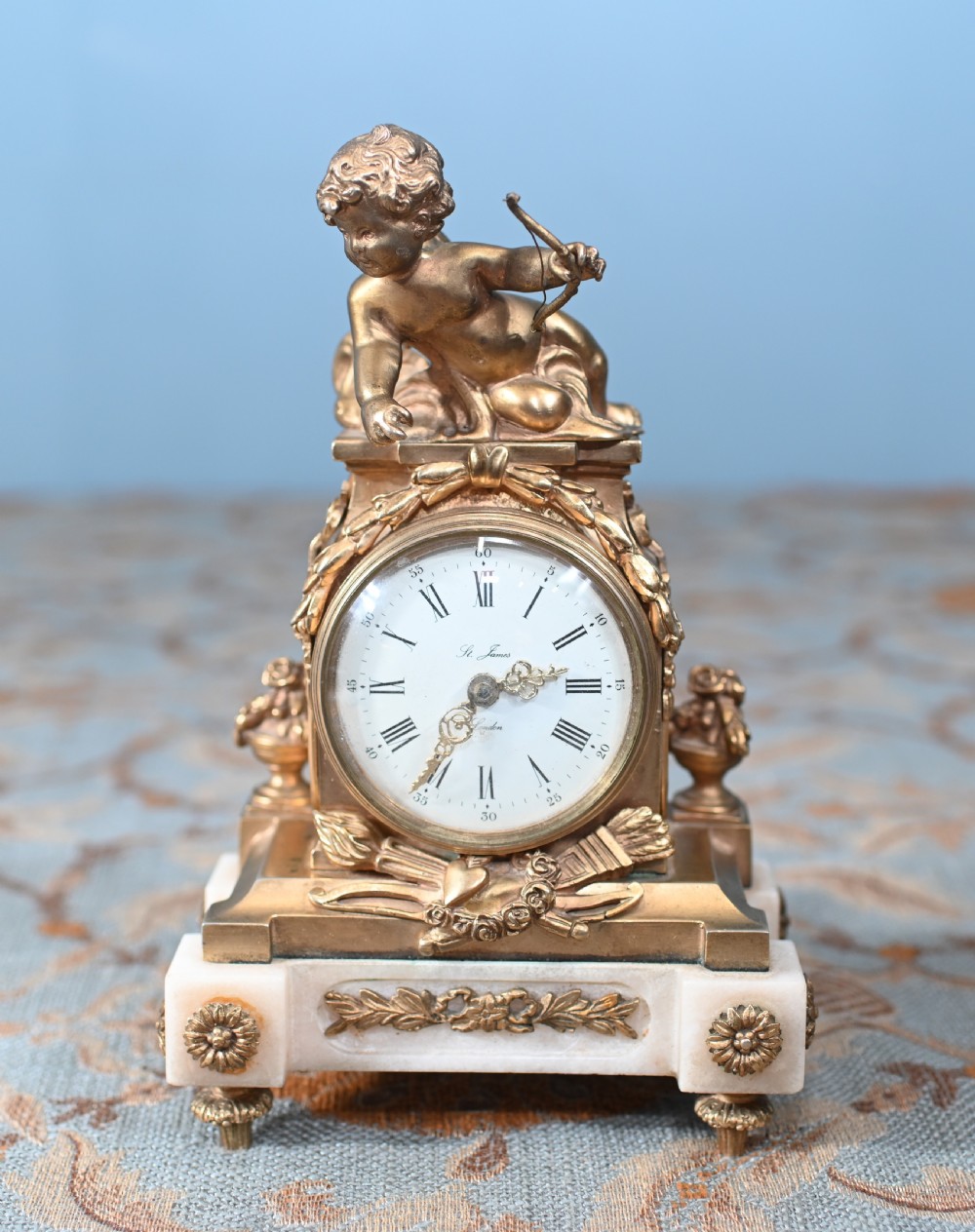 English Gilt Mantel Clock Cherub St James London 1880 View II