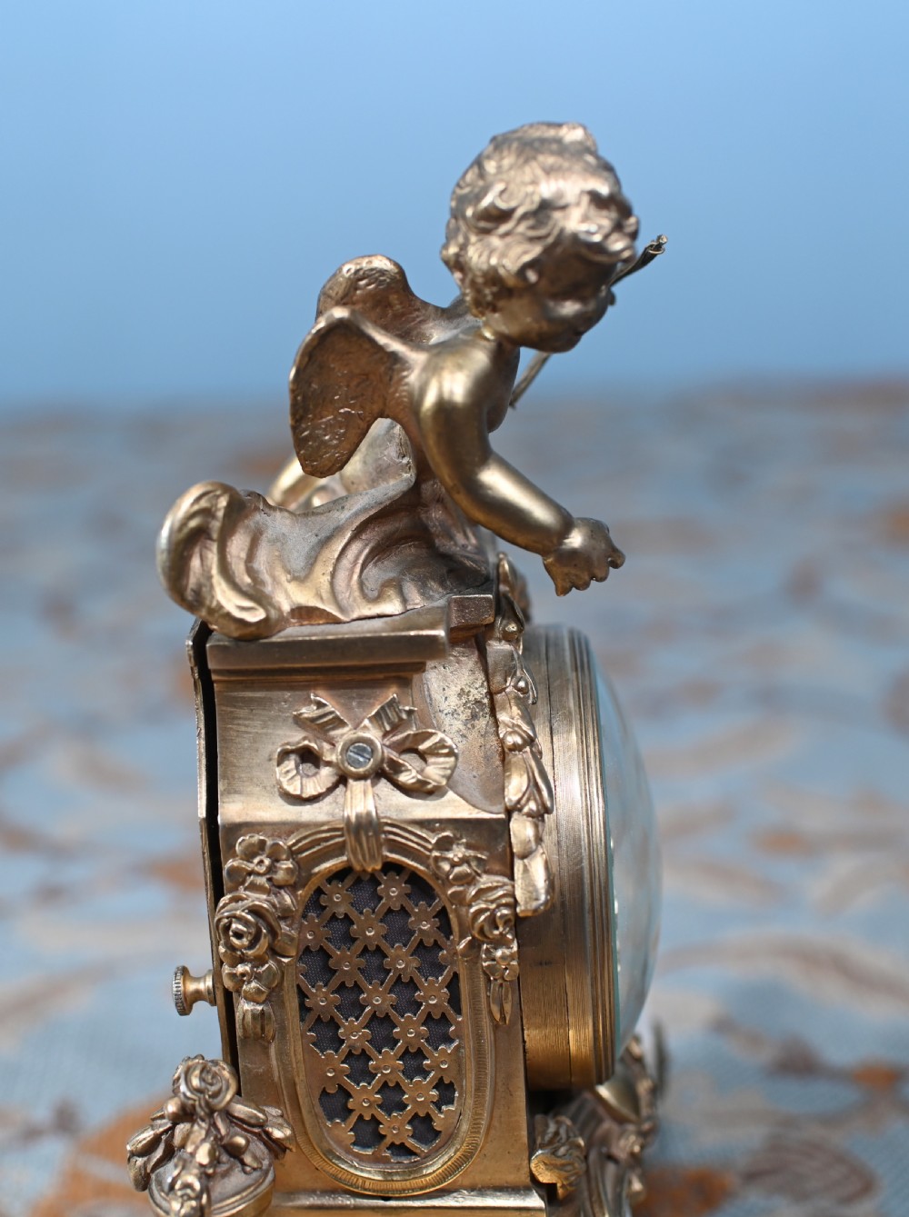 English Gilt Mantel Clock Cherub St James London 1880 View VII