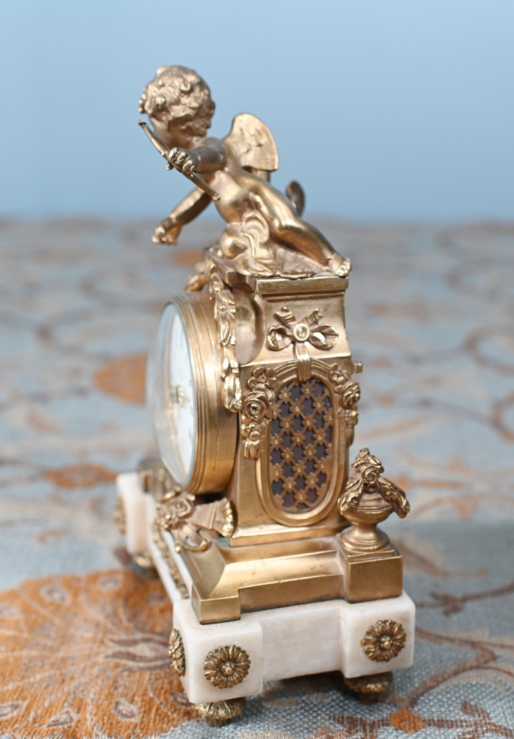 English Gilt Mantel Clock Cherub St James London 1880 View X