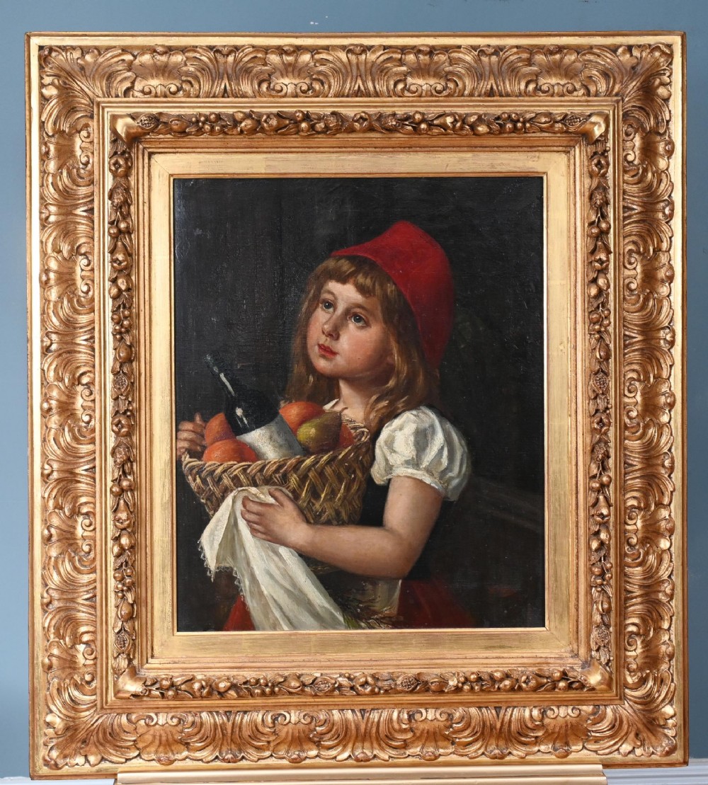 Victorian Oil Painting Girl Red Hat WE Watkins
